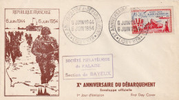 FDC Yvert 983 Cachet GF Xè Anniversaire Du Débarquement 6 Juin 1954 LION Sur Mer - Illustration 1 - 1950-1959