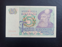 Suede Billet 5  Kronor 1978  TTB+ - Svezia