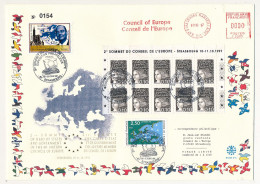 Grand Env Affr Conseil Europe + 0,10 Luquet X10 + Vignette J.Chirac - 2eme Sommet Du Conseil De L'Europe Strasbourg 1997 - Cartas & Documentos
