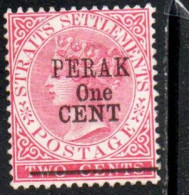 MALAYA PERAK MALESIA 1891 QUEEN VICTORY SURCHARGED ONE CENT 1c On 2c MNH - Perak