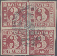 Bayern - Marken Und Briefe: 1862, 3 Kr Dunkelrosarot Im Viererblock, Entwertet M - Otros & Sin Clasificación