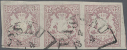 Bayern - Marken Und Briefe: 1867 'Wappen' 12 Kr. Lila Im Waag. DREIERSTREIFEN, S - Other & Unclassified