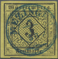 Württemberg - Marken Und Briefe: 1851, 3 Kr. Schwarz Auf Hellgelb, Type I, Besse - Other & Unclassified