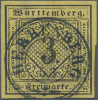 Württemberg - Marken Und Briefe: 1851, 3 Kr. Schwarz Auf Gelb, Type II, Blauer K - Other & Unclassified