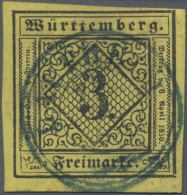 Württemberg - Marken Und Briefe: 1851, 3 Kr. Schwarz Auf Hellgelb, Type III, Bla - Other & Unclassified