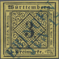 Württemberg - Marken Und Briefe: 1851, 3 Kr. Schwarz Auf Pastellgelb, Farbfrisch - Other & Unclassified