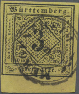 Württemberg - Marken Und Briefe: 1851, 3 Kr. Schwarz Auf Gelbem Seidenpapier, Fa - Other & Unclassified