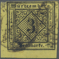 Württemberg - Marken Und Briefe: 1851, 3 Kr. Schwarz Auf Gelb, Seidenpapier, Typ - Other & Unclassified