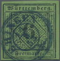 Württemberg - Marken Und Briefe: 1851, 6 Kr. Schwarz Auf Grün, Type I, Blauer K - Other & Unclassified