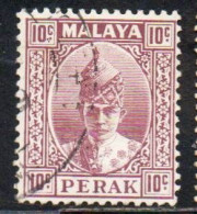 MALAYA PERAK MALESIA 1938 1941 SULTAN ISKANDAR 10c USED USATO OBLITERE' - Perak