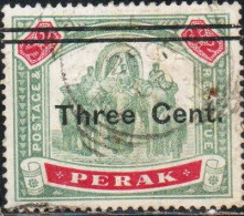 MALAYA PERAK MALESIA 1900 SURCHARGED THREE CENTS 3c On  2$ USED USATO OBLITERE' - Perak