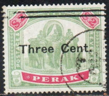 MALAYA PERAK MALESIA 1900 VARIETY SURCHARGED THREE CENTS 3c On  2$ USED USATO OBLITERE' - Perak