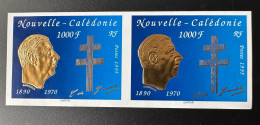 Nouvelle-Calédonie 1995 YT N°682 NON DENTELE Paire Horizontale Mort Du Général Charles De Gaulle Gold Doré - De Gaulle (General)