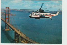 Vintage Pc SFO San Francisco Oakland Airlines Sikorsky S-61N Helicopter Above Colden Gate Bridge - 1919-1938: Entre Guerres