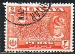 MALAYA PERAK MALESIA 1957 1961 PORTRAIT OF SULTAN YUSSUF IZZUDIN SHAH PINEAPPLES 2c USED USATO OBLITERE' - Perak