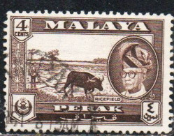 MALAYA PERAK MALESIA 1957 1961 PORTRAIT OF SULTAN YUSSUF IZZUDIN SHAH RICEFIELD 4c USED USATO OBLITERE' - Perak