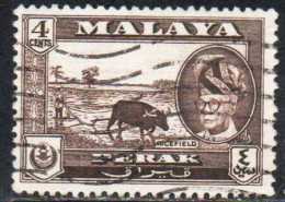 MALAYA PERAK MALESIA 1957 1961 PORTRAIT OF SULTAN YUSSUF IZZUDIN SHAH RICEFIELD 4c USED USATO OBLITERE' - Perak