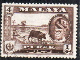 MALAYA PERAK MALESIA 1957 1961 PORTRAIT OF SULTAN YUSSUF IZZUDIN SHAH RICEFIELD 4c USED USATO OBLITERE' - Perak