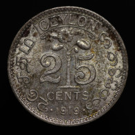 Ceylon - Sri Lanka, George V, 25 Cents, 1919 - B, Argent (Silver), SPL (UNC), KM#109a - Sri Lanka