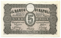 5 LIRE BANCO DI NAPOLI FEDE DI CREDITO 01/10/1870 SPL+ - Other & Unclassified