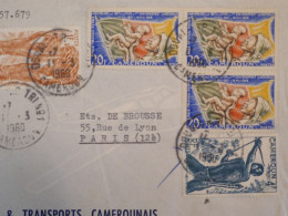 BS18 CAMEROUN  BELLE LETTRE PRIVEE 1960 DOUALA  A PARIS FRANCE +  BLOC DE 3 TP + AFFR.INTERESSANT++ ++ - Storia Postale