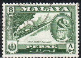 MALAYA PERAK MALESIA 1957 1961 PORTRAIT OF SULTAN YUSSUF IZZUDIN SHAH EAST COAST RAILWAY 8c USED USATO OBLITERE' - Perak