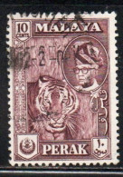 MALAYA PERAK MALESIA 1957 1961 PORTRAIT OF SULTAN YUSSUF IZZUDIN SHAH TIGER 10c USED USATO OBLITERE' - Perak