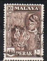 MALAYA PERAK MALESIA 1957 1961 PORTRAIT OF SULTAN YUSSUF IZZUDIN SHAH TIGER 10c USED USATO OBLITERE' - Perak