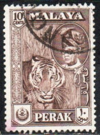 MALAYA PERAK MALESIA 1957 1961 PORTRAIT OF SULTAN YUSSUF IZZUDIN SHAH TIGER 10c USED USATO OBLITERE' - Perak