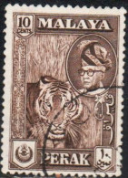 MALAYA PERAK MALESIA 1957 1961 PORTRAIT OF SULTAN YUSSUF IZZUDIN SHAH TIGER 10c USED USATO OBLITERE' - Perak