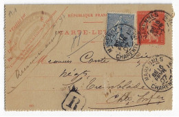 MARENNES Charentes Mtimes Entier Carte Lettre RECOMMANDE 10c Semeuse Yv 138-CL1 Mill 645 Cplt 25c Semeuse Yv 132 Ob 1907 - Kartenbriefe