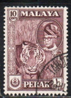 MALAYA PERAK MALESIA 1957 1961 PORTRAIT OF SULTAN YUSSUF IZZUDIN SHAH TIGER 10c USED USATO OBLITERE' - Perak