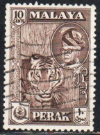 MALAYA PERAK MALESIA 1957 1961 PORTRAIT OF SULTAN YUSSUF IZZUDIN SHAH TIGER 10c USED USATO OBLITERE' - Perak