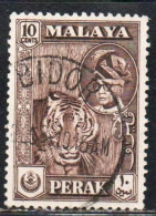 MALAYA PERAK MALESIA 1957 1961 PORTRAIT OF SULTAN YUSSUF IZZUDIN SHAH TIGER 10c USED USATO OBLITERE' - Perak