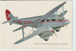 Vintage Pc Turkish Airlines De Havilland D.H. 89 Dragon Aircraft - 1919-1938: Entre Guerres