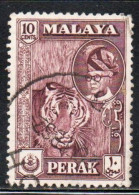 MALAYA PERAK MALESIA 1957 1961 PORTRAIT OF SULTAN YUSSUF IZZUDIN SHAH TIGER 10c USED USATO OBLITERE' - Perak