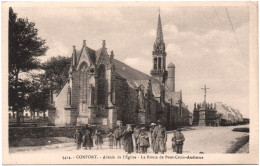 CPA DE CONFORT   (FINISTÈRE)  ABSIDE DE L'ÉGLISE - LA ROUTE DE PONT-CROIX-AUDIERNE - Confort-Meilars