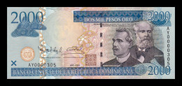 República Dominicana 2000 Pesos Oro 2004 Pick 174c Low Serial 305 Sc Unc - Dominicaine