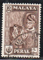 MALAYA PERAK MALESIA 1957 1961 PORTRAIT OF SULTAN YUSSUF IZZUDIN SHAH TIGER 10c USED USATO OBLITERE' - Perak