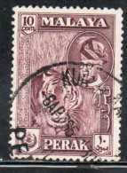 MALAYA PERAK MALESIA 1957 1961 PORTRAIT OF SULTAN YUSSUF IZZUDIN SHAH TIGER 10c USED USATO OBLITERE' - Perak