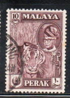 MALAYA PERAK MALESIA 1957 1961 PORTRAIT OF SULTAN YUSSUF IZZUDIN SHAH TIGER 10c USED USATO OBLITERE' - Perak