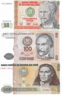 6 BANCONOTE PERU 50 - 100 - 500 - 1000 - 10000 - 50000 INTIS 1987/88 - Pérou