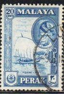 MALAYA PERAK MALESIA 1957 1961 PORTRAIT OF SULTAN YUSSUF IZZUDIN SHAH FISHING CRAFT 20c USED USATO OBLITERE' - Perak