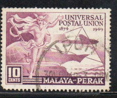 MALAYA PERAK MALESIA 1949 UPU 10c USED USATO OBLITERE' - Perak