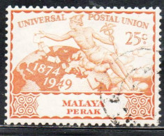 MALAYA PERAK MALESIA 1949 UPU 25c USED USATO OBLITERE' - Perak