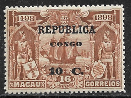 Portuguese Congo – 1913 Sea Way To India 10 C. Over 16 Avos On Macau Stamp - Portugees Congo
