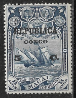 Portuguese Congo – 1913 Sea Way To India 5 C. Over 8 Avos On Macau Stamp - Congo Portoghese