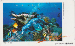 TC JAPON / 110-011 / Série Peinture RIESE LASSEN - ANIMAL DAUPHIN & Poisson Corail - DOLPHIN JAPAN Pc  BE 04 C - Dauphins