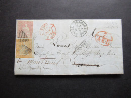 Schweiz 1856 Strubel 2 Farbenfrankatur Auslandsbrief Basel - Saumur Und Weitergeleitet Nach Montreuil / PD + Weitere Stp - Storia Postale