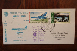 1975 Comores Moroni Hahaya Paris FRANCE 1st Flight Cover Air Mail Par Avion Boeing 707 Timbre 135f Rare - Komoren (1975-...)